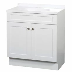 Zenna Home SBC36WW 2-Door Shaker Vanity With Top, Wood, White, Cultured Marble Sink, White Sink