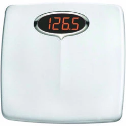 TAYLOR 98564012 Bathroom Scale, 330 Lb Capacity, LED Display, Styrene Housing Material, White, 13-1/2 In OAW, 14 In OAD