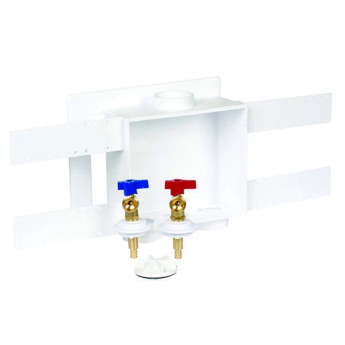Oatey 38528 Quadtro Washing Machine Outlet Box, 1/2 In Connection, Brass/Polystyrene, White