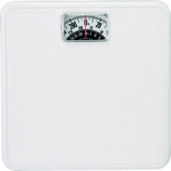TAYLOR 20005014T Bathroom Scale, 300 Lb Capacity, Analog Display, White, 10-3/4 In OAW, 10.3 In OAD, 1.8 In OAH