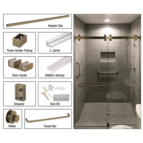 CRL CAM73BBRZ Brushed Bronze Deluxe 180 Degree Cambridge Series Two Door Bypass Sliding Shower Door System